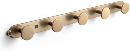 Goo-Ki Champagne Bronze Coat Rack Wall Mount with Keelplate Backplate, Heavy Duty Zinc Coat Hooks Wall Mounted, Modern Soft Gold Hat Hanger and Towel Rack for Entryway, Mudroom, and Bathroom(5 Hooks) by Home