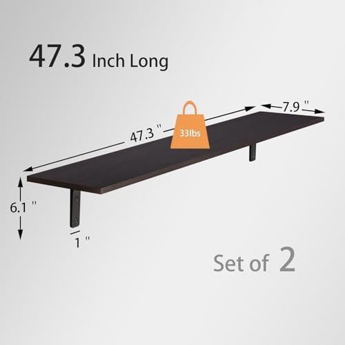DINZI LVJ Long Wall Shelves, 47.3Inch Wooden Wall Mounted Shelves, Set of 2 - Image 3