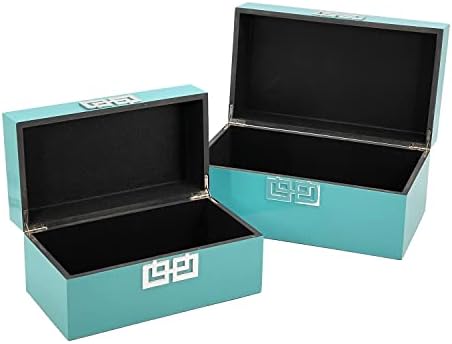 Galt International Large & Small Decorative Storage Box w/Hinged Lid - Classic Design Wood Decor Boxes with Geometric Opening Clasp - Storage for Bedroom and Home - Set of 2 (Blue) - Image 5
