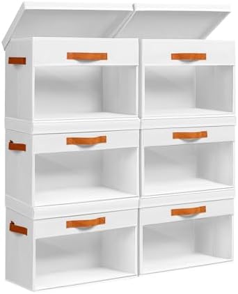 Homsorout Large Storage Bins with Lids - 6 Pack Foldable Decorative Organizers with Clear Windows & Handles, Cube Storage Organizers for Clothes, Blankets, Sweaters, Sheets, White by Homsorout