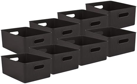 Superio Decorative Plastic Basket Open Home Storage Bins Organizer Baskets, Large Brown (8 Pack) Container Boxes for Organizing Closet Storage Bins for Shelves Drawer Shelf, 15 Liter by Superio