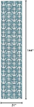 Unique Loom Outdoor Coastal Collection Area Rug - Ahoy (2' 7" x 12' Runner, Teal/ Ivory) - Image 2