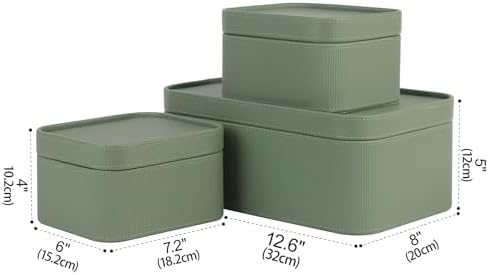 HofferRuffer Faux Leather Decorative Storage Boxes, Dust proof Storage Shelf Baskets with Lids Trays, Storage Bins Memory Box Organizer for Home, Office, Jewelry & More, Set of 3 (Green) - Image 2