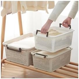 Stackable Storage Basket Organizer with Handle | Storage Bin, 40 Liter, Set of 2, White - Image 5