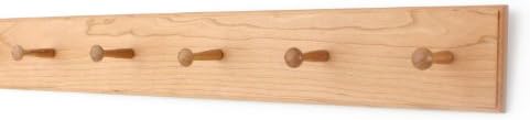 Cherry Shaker Peg Rack 4.5" Extra Wide (Natural, 29" x 4.5" with 5 pegs) by PEG+AND+RAIL