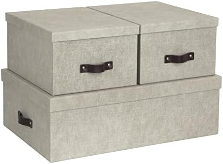 Bigso Box of Sweden Set of 3 Storage Boxes with Lids - Organiser Box For Clothes, Office Equipment and More - Wardrobe Storage Boxes with Labels for Bedding or Seasonal Clothing - Beige - Image 5