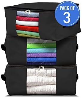 Covers & All Storage Bags, 90 litres Large size Space Saver bags Heavy Duty Storage Organizer Multipurpose, 12 Oz Waterproof UV-Resistant & Tear-Proof (23"L x 17"W x 14"H Inches, Black, Pack of 3) by CoversAll