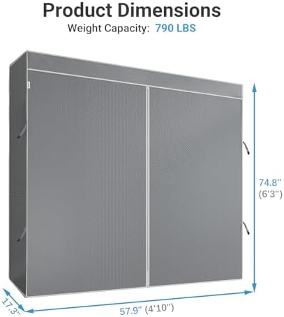 VIPEK Cover ONLY for V4S/V5 Medium/V30/V5i Medium Garment Rack, Upgarded Polyester Dustproof Cover Clothing Rack Cover with Zipper, 57.9" L X 17.3" W X 74.8" H, Grey - Image 4