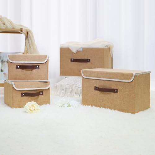 ANMINY Fabric Storage Box Bins with Lids, Khaki, 13"x9"x7.9", 4 Pack - Image 6