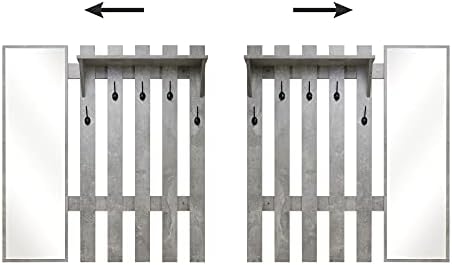39.4" Coat Rack Wall Mount with Mirror, Wall Shelf with 5 Hooks and Storage for Hallway Entryway Modern (Grey) - Image 3