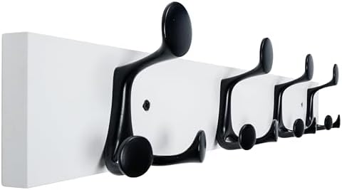 WEBI Coat Rack Wall Mount,24" Solid Wood Coat Hooks Wall Mounted Coat Hanger,16" Hole to Hole,Heavy Duty Hook Rack Rail,4 Triple Hooks for Hanging Coats,Jacket,Clothes,Hat,Backpack,White by WEBI