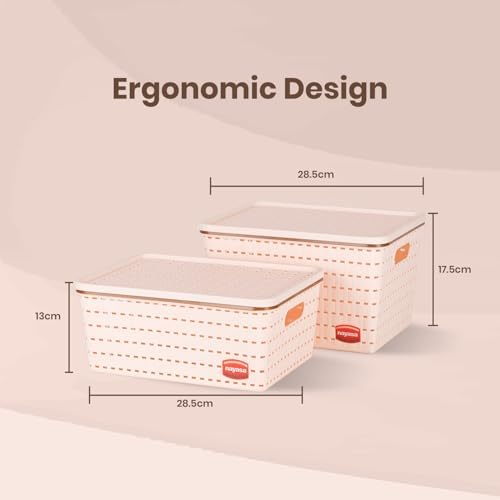 Nayasa Gloria 2 Piece Plastic Basket, 1 Big, 1 Medium, Peach, Square - Image 3