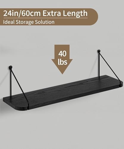 Afuly Black Floating Shelves for Wall, 24in Shelf with Brackets, Set of 2 - Image 4