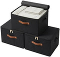 Tuza 3 Pack Foldable Storage Bin with Lid, Heavy-Duty Fabric Storage Box with Reinforced Handles, Collapsible Closet Organizer for Clothes, Bedding, Wardrobe & Bedroom Organization(Black, 42L) by LOVEWHEREYOULIVE