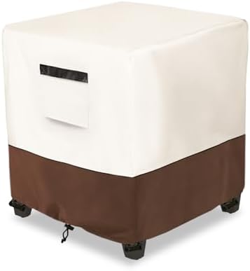 Waterproof Patio Ottoman Cover,Square Patio Small Side Table Cover,Heavy Duty Outdoor Furniture Cover Size 25L x 25W x 18H inch(Beige&Brown) by Osileyo