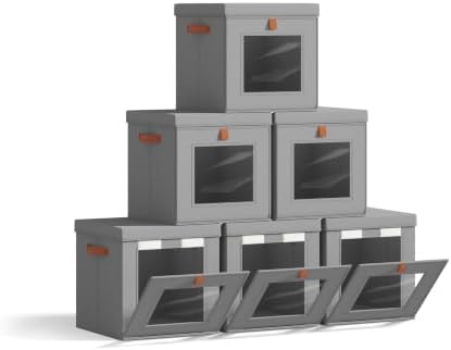 Homsorout Cube Storage Bins with Lids - Front Opening, Clear Window, 6 Pack by Homsorout