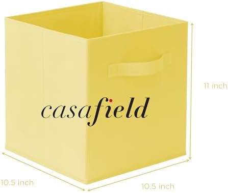 Casafield Set of 12 Collapsible Fabric Cube Storage Bins, Yellow - 11" Foldable Cloth Baskets for Shelves, Cubby Organizers & More - Image 7