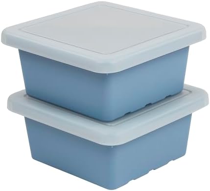 ECR4Kids Stackable Square Bins with Non-Snap Lids, Multipurpose Organization, Powder Blue, 2-Pack by ECR4Kids
