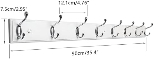 Wooden Wall Mounted Coat Rack 35 inch (90cm) with 8 Silver Hooks, Lang Wood White Coat Hook for Entrance, Hallway, Bedroom, Wall Clothes Hanger - Image 7