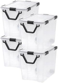 IRIS USA WeatherPro 103 Qt Storage Bins with Lids, 4 Pack, BPA-Free Plastic Gasket Box with Tight Latch and Seal, Stackable Nestable Tote Tub - Clear/Black by IRISUSA