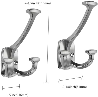 10 Pack Brushed Satin Nickel Hooks Large Wall Mounted Decorative Solid Heavy-Duty Double-Sided Coat Hooks Triple Coat Hook Towels Coats Robes Towels Bag Bathroom Three Prong Coat Hook - Image 2