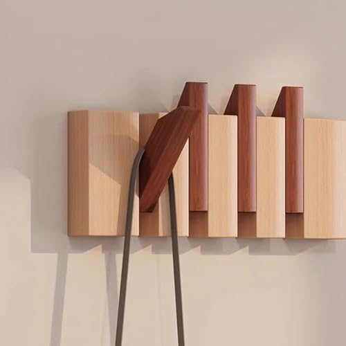 Coat Rack Wall Mount, Wooden Coat Rack, Piano Key Coat Rack, 4 Hooks Flip Down Wall Hook Rack, Beech and Beech - Image 3