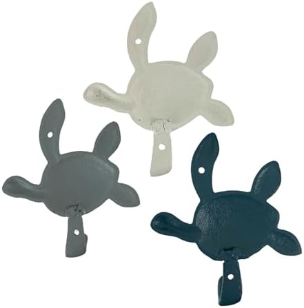 Zeckos Set of 3 Sea Turtle Wall Hooks, 5.75 Inch Blue Gray White Cast Iron - Image 6