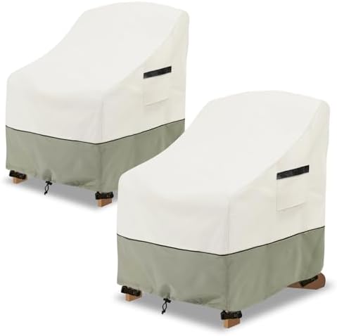 Patio Adirondack Chair Cover 2 Pack,Waterproof Heavy Duty Outdoor Chair Covers,Patio Adirondack Chair Cover for Outdoor Chair(30W x 34 D x 36 H inches),White&Grayish Green by LSongSKY