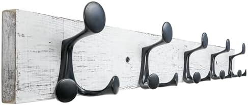 SKOLOO 30-Inch Wood Coat Rack Wall Mount with 5 Triple Hooks - Ideal for Family Entrances, Classrooms, and Pet Supplies Storage - Perfect Coat Hooks for Wall,Distressed White Wash by SKOLOO