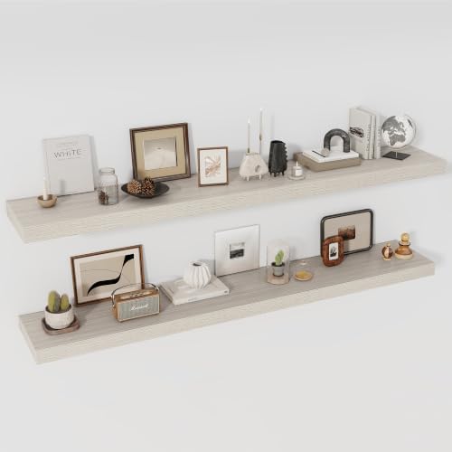 Acovy 72 Inch Floating Shelves, 12" Deep Floating Shelf Wall Mounted, 72" Wall Shelves, Rustic Deep Bookshelf, Extra Deeper & Thicker Display Shelves for Bedroom, Living Room, Set of 2 by Acovy