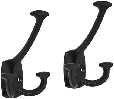 10 Pack Matte Black Hooks Large Wall Mounted Solid Heavy-Duty Decorative Double-Sided Coat Hooks for Triple Coat Hook Towels Coats Robes Towels Bag Bathroom Three Prong Coat Hook by Unknown
