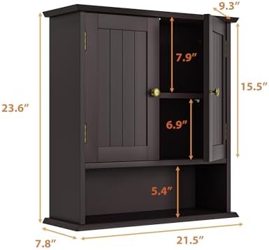 Bathroom Wall Cabinet, Over the Toilet Storage Cabinet with 2 Doors and Adjustable Shelf, Wooden Medicine Cabinet Wall Mounted, Room Space Saver for Bathroom Kitchen - Image 3