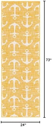 Unique Loom Outdoor Coastal Collection Area Rug - Ahoy (2' x 6' 1" Runner, Yellow) - Image 2