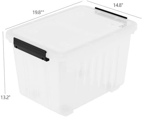4-Pack 50 Quart Plastic Storage Bin, Stackable Wheeled Box, Clear - Image 2