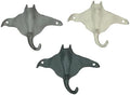 Zeckos Set of 3 Stingray Wall Hooks, 6.25 Inch Blue Gray White Cast Iron by Zeckos
