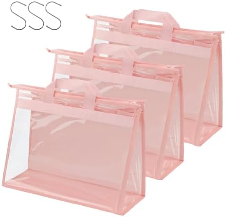 Vercord Clear PVC Handbag Dust-Free Cover Moistureproof Purse Storage Bag Organizer with Handle Zipper Space-Save Holder for Closet Pink XXL 3Pcs by Vercord
