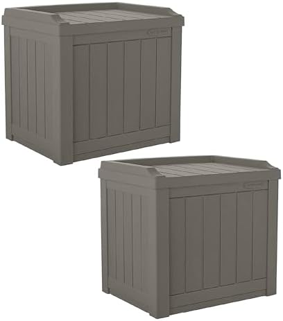 Suncast 2 Pack 22 Gallon Indoor or Outdoor Backyard Patio Small Storage Deck Box with Attractive Bench Seat and Reinforced Lid, Stone Gray by Suncast