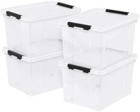 35 Quart Plastic Clear Latching Storage Box with Wheels, 4-Pack by Vadidiya
