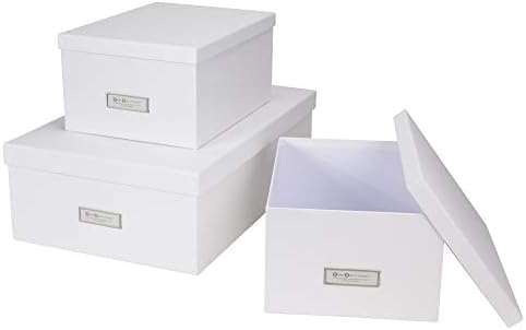 Bigso Box of Sweden Set of 3 Storage Boxes with Lids - Organiser Box for Clothes, Office Equipment and More - Wardrobe Storage Boxes with Labels for Bedding or Seasonal Clothing - White - Image 3