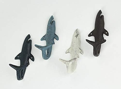 Zeckos Set of 4 Shark Tail Wall Hooks, 5.25 Inch Wide Nautical Tones - Image 2