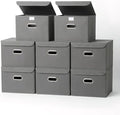 8-Pack Large Collapsible Storage Bins with Lids,Fabric Storage Cubes Organizer for Shelves,Closet,Nursery,Foldable Cube Storage Baskets with Handles,Home Boxes (14.9"x9.8",Grey) by SEVENDOME