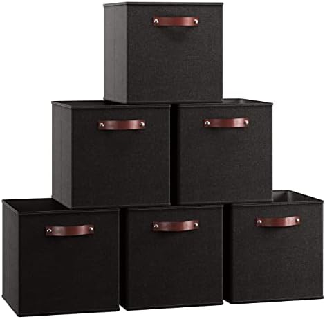 Ornavo Home 11x11 Foldable Fabric Storage Cube Bins, 6 Pack, Black by OrnavoHome