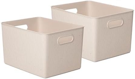 Superio Eco-Friendly Decorative Plastic Basket Open Home Storage Bins Organizer Baskets, X-Large (2 Pack) Container Boxes for Organizing Closet Storage Bins for Shelves Drawer Shelf 22 Liter by Superio