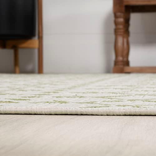 Eyely Moroccan Woven Round Rug 5 Ft Cream/Green, Indoor Outdoor Rug - Image 5