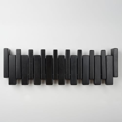 Beech Piano Key Coat Rack with 8 Flip Hooks, Black - Image 4