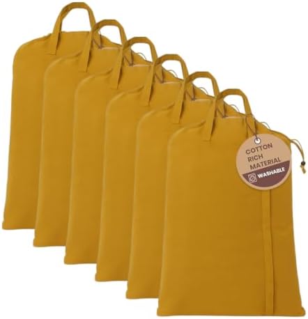 LFH Home Large Premium Cotton Rich Canvas Laundry Bag with Drawstring and Handles Heavy Duty, Multi-Use, and Washable for Home, Travel, College or Storage 24x36 (Pack of 6)-Yellow by LFHHomePrivateLimited