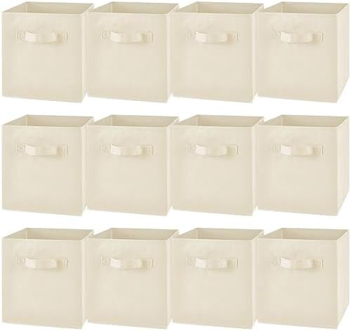 Yinder 12 Pcs Cube Storage Bin, Beige 10.5''x10.5''x11'' Storage Bins by Yinder