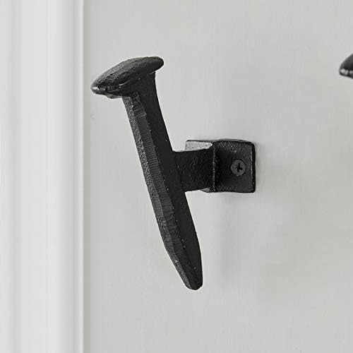 Cast Iron Industrial Railway Nail-Head Decorative Wall Hook (Set of 6) | for Towels, Bags, Purses, Coats, Jackets, Scarves, Hats, Robes | Use in Entryway, Bedroom, Hallway, Bathroom, Kitchen - Black - Image 3