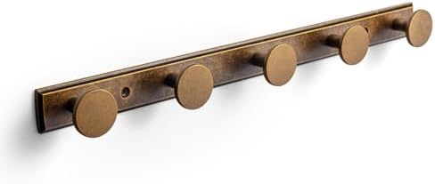 Goo-Ki Antique Brass Coat Rack Wall Mount with Escutcheon Backplate, Heavy Duty Zinc Coat Hooks Wall Mounted, Vintage Rustic Hat Hanger and Towel Rack for Entryway, Mudroom, and Bathroom (5 Hooks) by Home