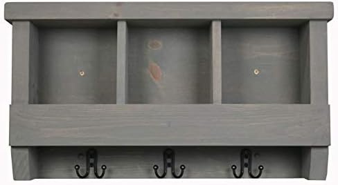 Rooms Organized Cubbie Shelf Wall Mounted Pine Wood Coat Rack with Double Hooks (Classic Grey) - Image 3
